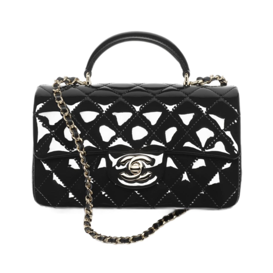 샤넬 체인 플랩 폰 홀더 페이턴트 카프스킨 & 골드 메탈 블랙(Chanel Flap Phone Holder with Chain Patent Calfskin & Gold Black) - 1
