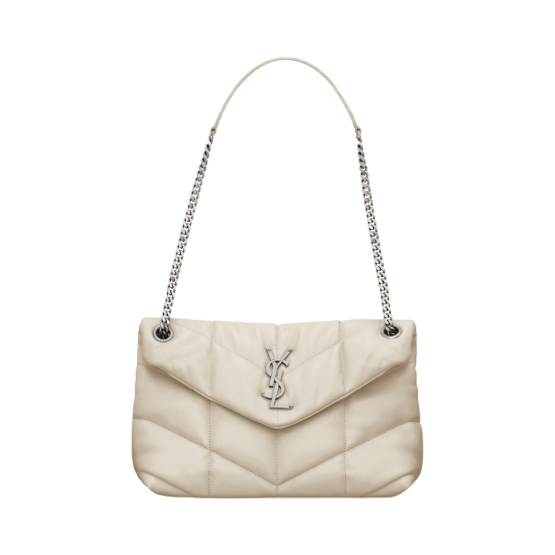 577476-1EL07-9207 Saint Laurent Puffer Small Chain Bag in Quilted Lambskin Blanc Vintage