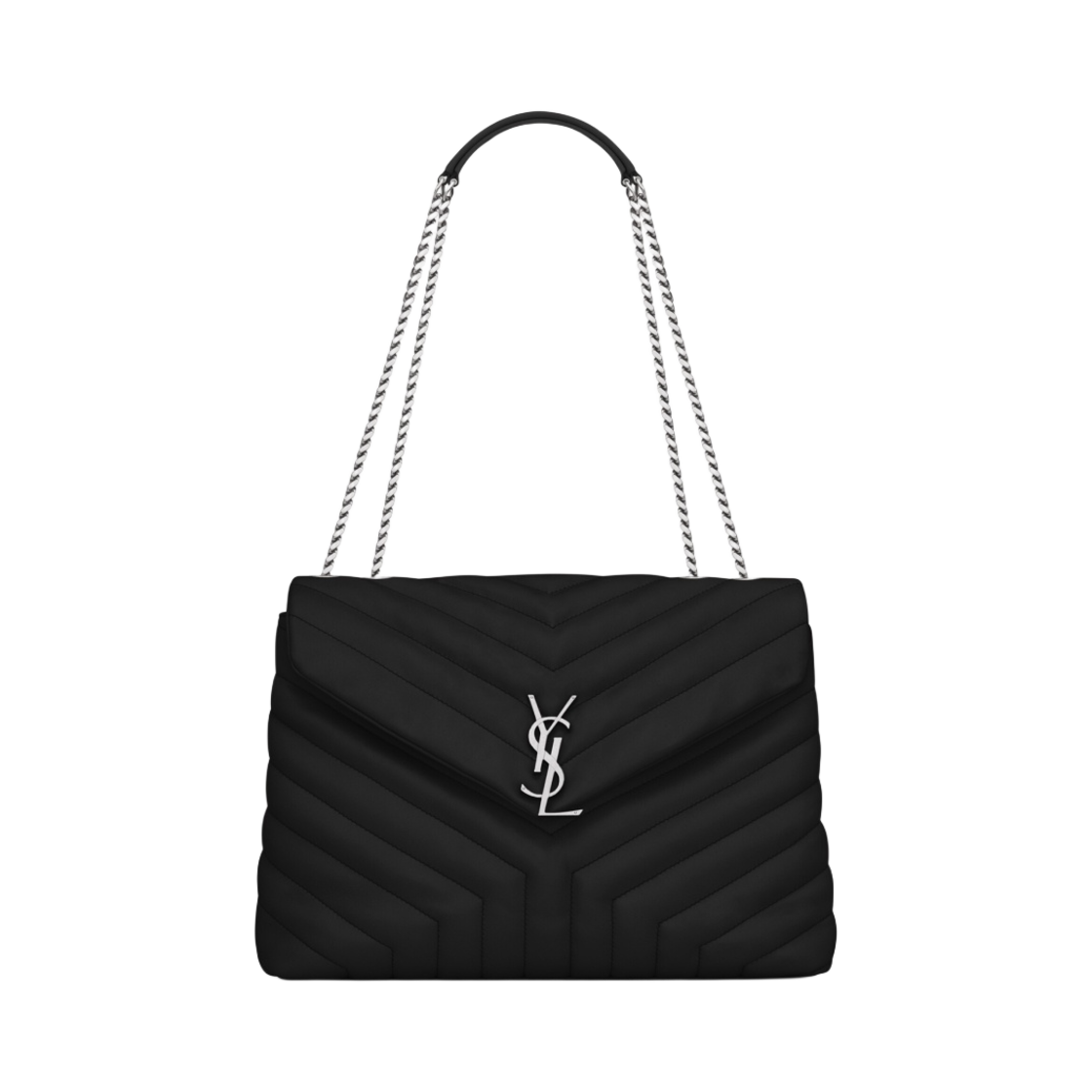 생로랑 마틀라세 Y 레더 실버 모노그램 루루 미디움백 블랙(Saint Laurent Silver Monogram Loulou Medium Bag in Matelasse Y Leather Black) - 1