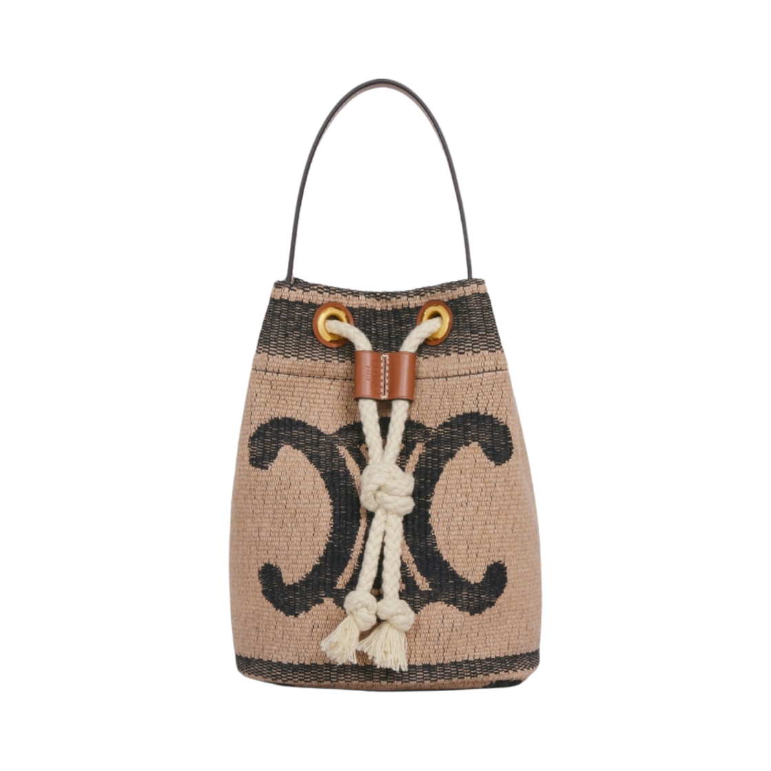 셀린느 트리옹프 & 카프스킨 텍스타일 틴 드로우스트링 베이지 탄(Celine Teen Drawstring in Textile with Triomphe and Calfskin Beige Tan) - 1