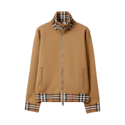 Burberry Check Trim Viscose Blend Track Jacket Camel