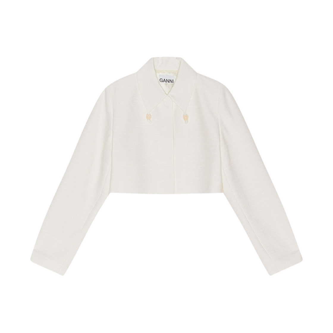 F7879-135 (W) Ganni Slub Linen Cropped Blazer Egret