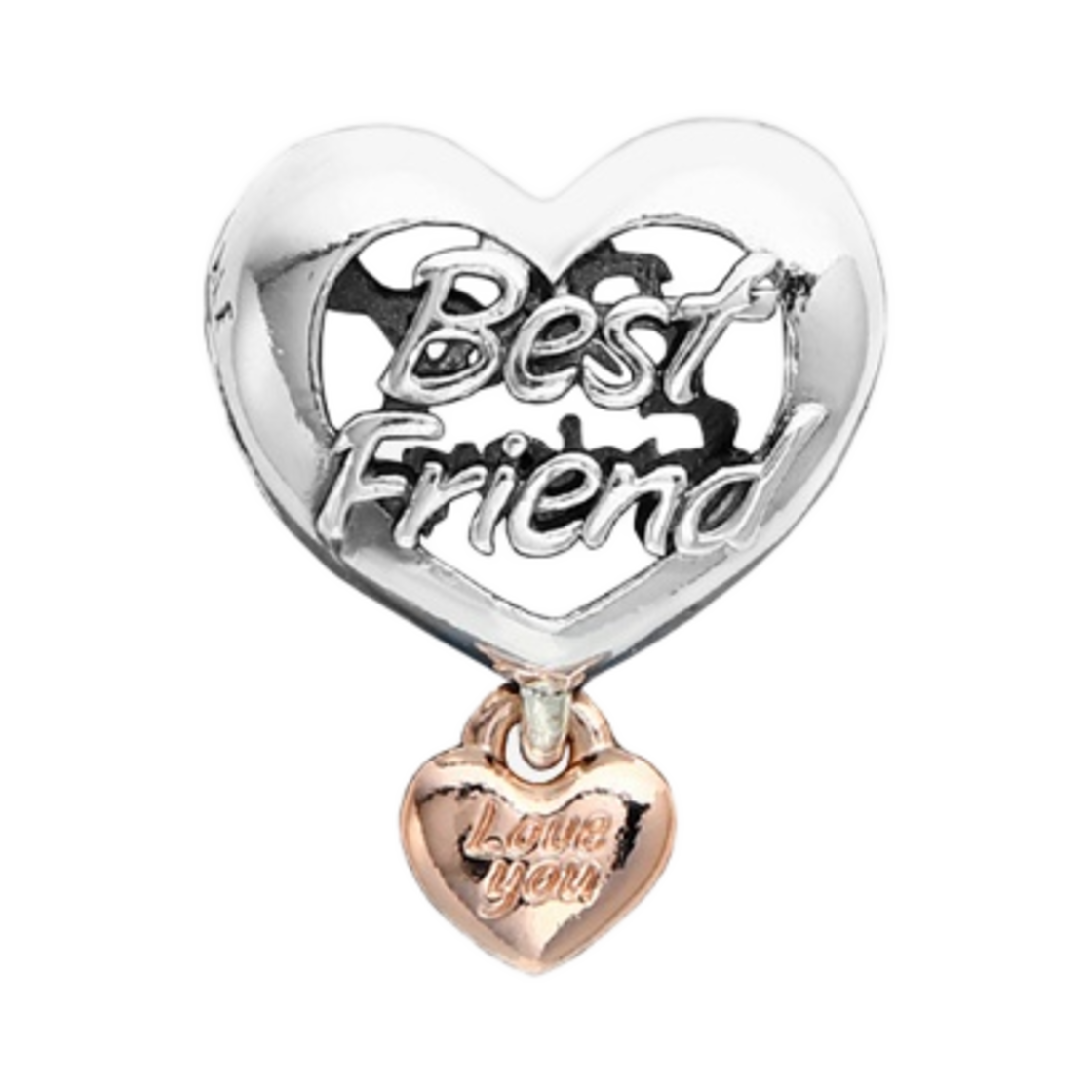 (W) 판도라 러브 유 베스트 프렌드 하트 참 스털링 실버 로즈 골드 플래팅((W) Pandora Love You Best Friend Heart Charm Sterling Silver Rose Gold Plated) - 1