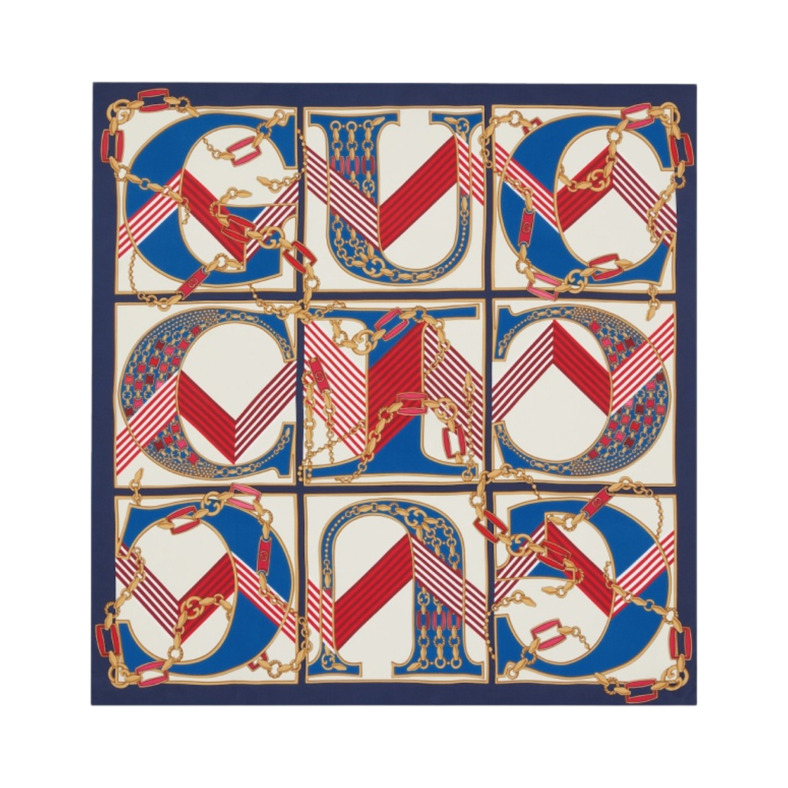 (W) 구찌 프린트 실크 스카프 아이보리 다크 블루((W) Gucci Print Silk Scarf Ivory Dark Blue) - 1