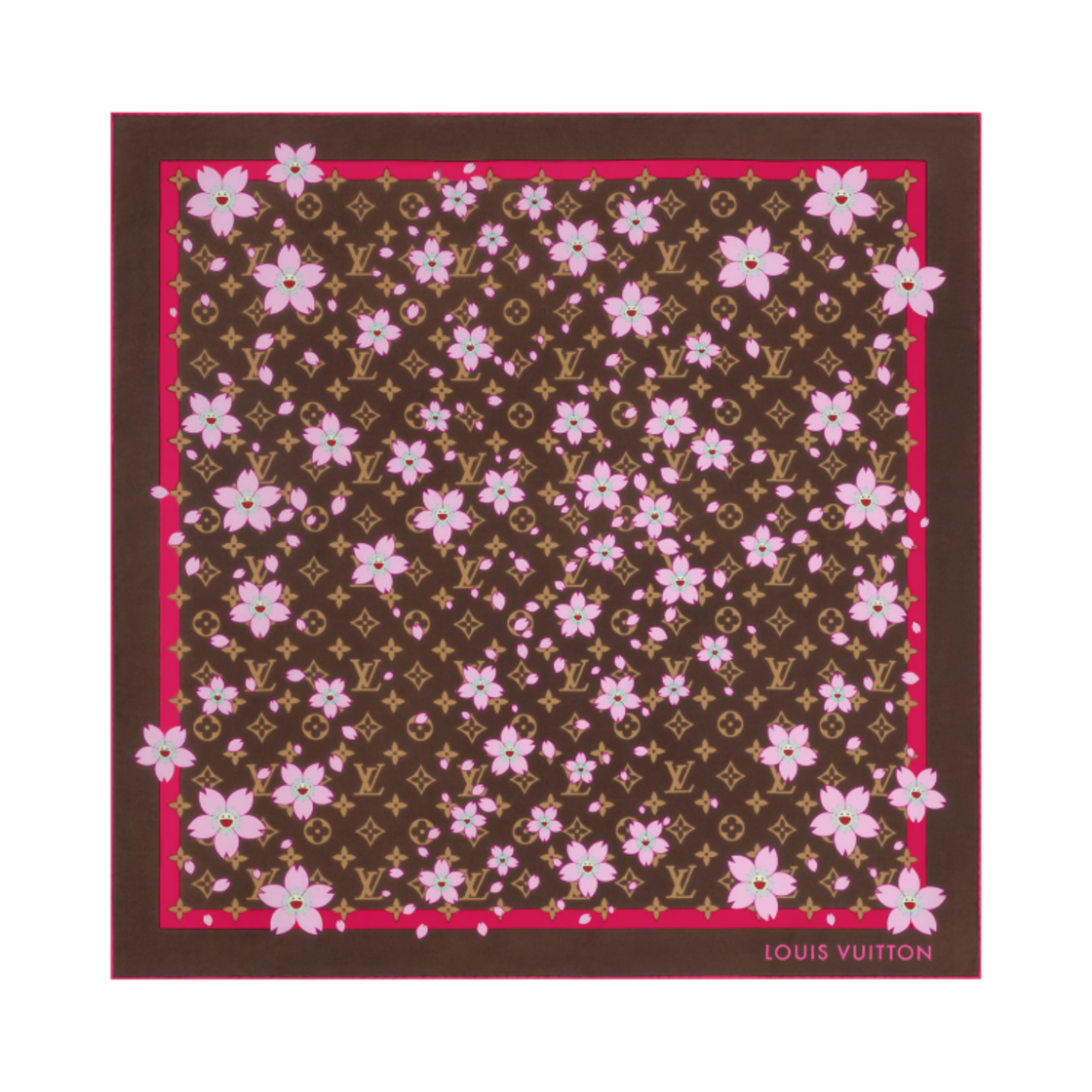 (W) 루이비통 x 무라카미 타카시 모노그램 체리 블라썸 스퀘어 70 탄((W) Louis Vuitton x Murakami Takashi Monogram Cherry Blossom Square 70 Tan)