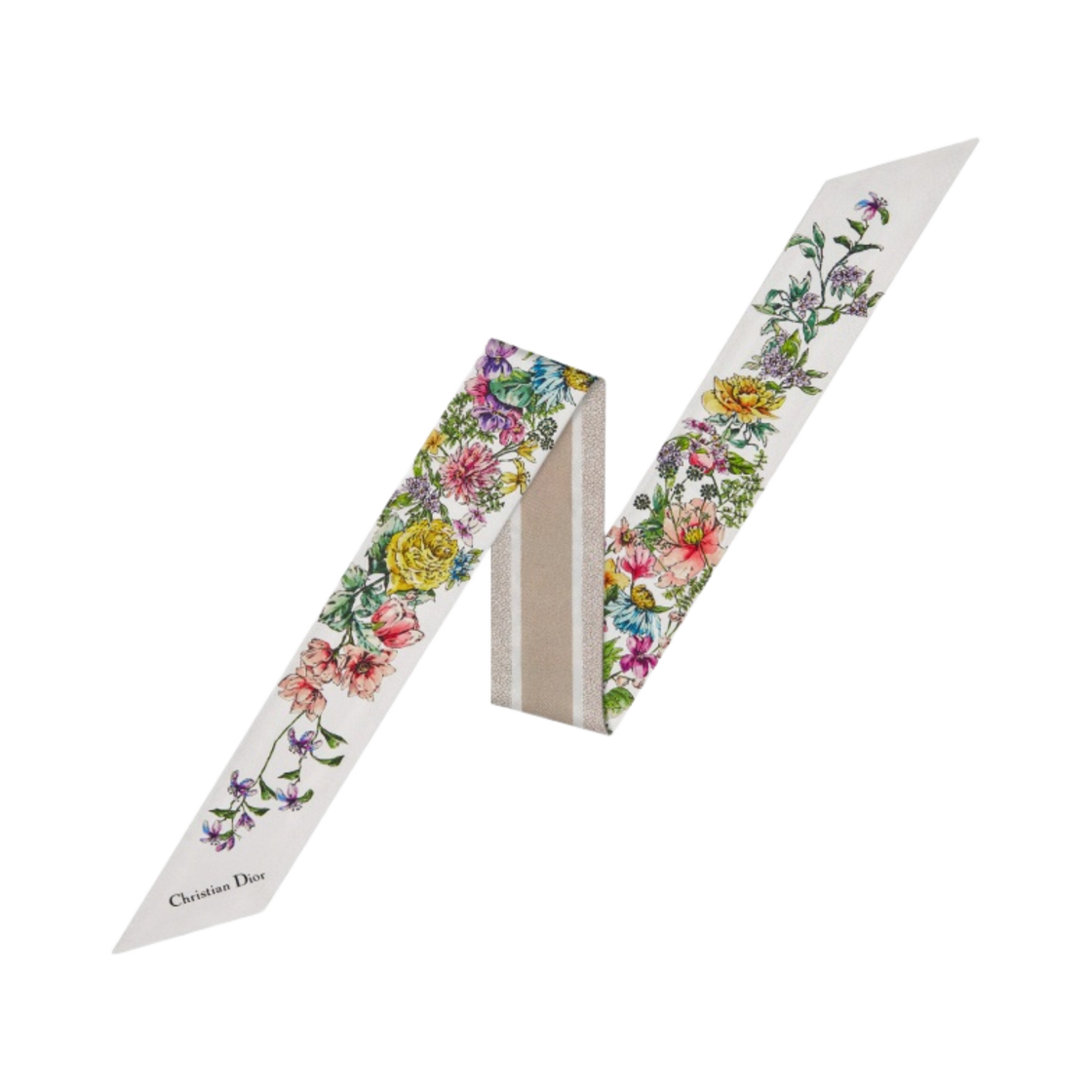 (W) 디올 D 플로럴 미차 스카프 실크 트윌 화이트 멀티컬러((W) Dior D Floral Mitzah Scarf Silk Twill White Multicolor) - 1