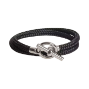 Hermes Maxi Glenan Double Tour Argo Bracelet Rope Metal Palladium & Noir