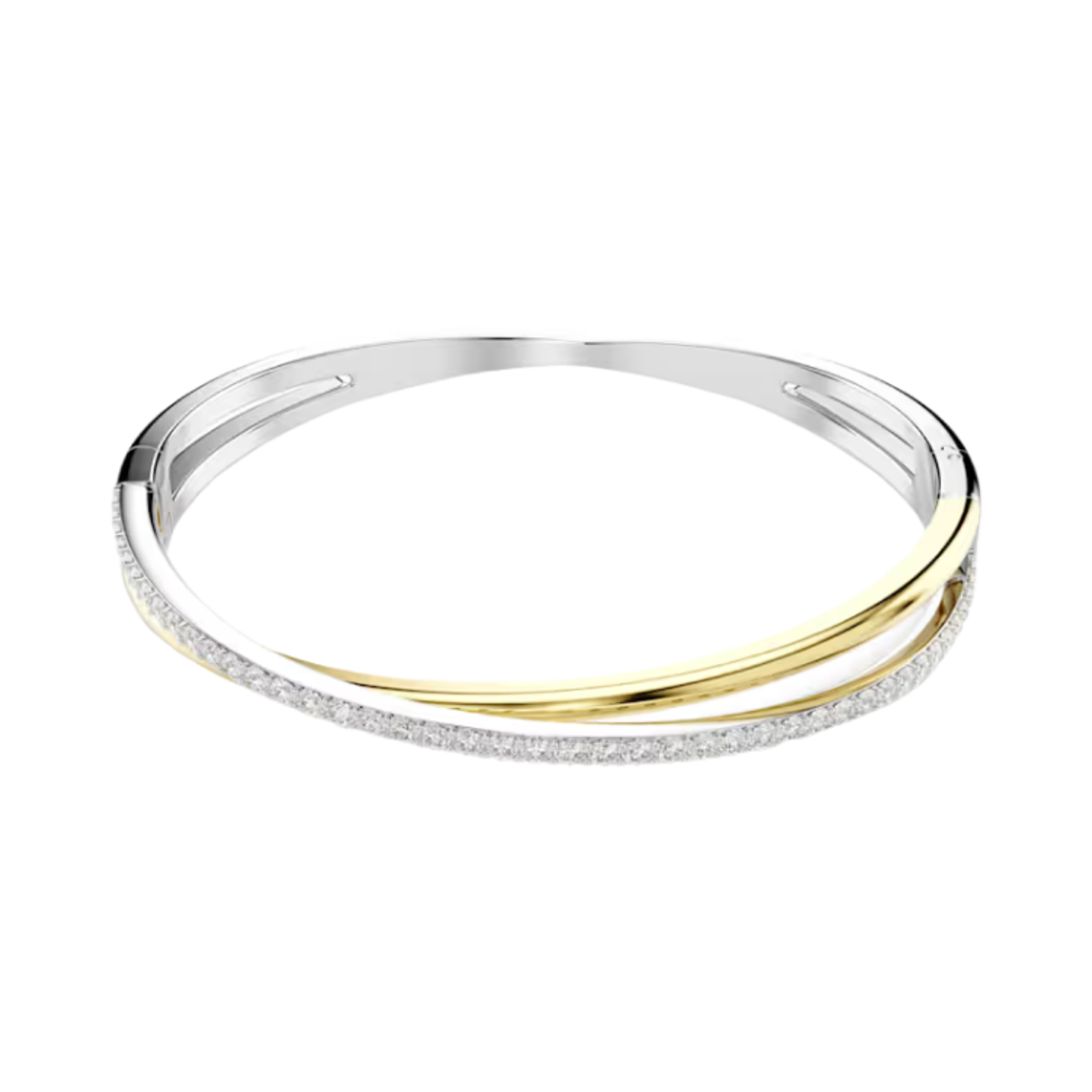 (W) 스와로브스키 하이퍼볼라 뱅글 라운드 컷 화이트 믹스 메탈 피니쉬((W) Swarovski Hyperbola Bangle Round Cut White Mixed Metal Finish)
