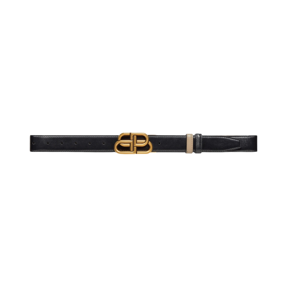 (W) 발렌시아가 BB 리버시블 카프스킨 레더 벨트 블랙 베이지((W) Balenciaga BB Reversible Calfskin Leather Belt Black Beige) - 1
