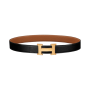 Hermes H Belt Buckle & Reversible Leather Strap 32mm & Gold Noir Gold