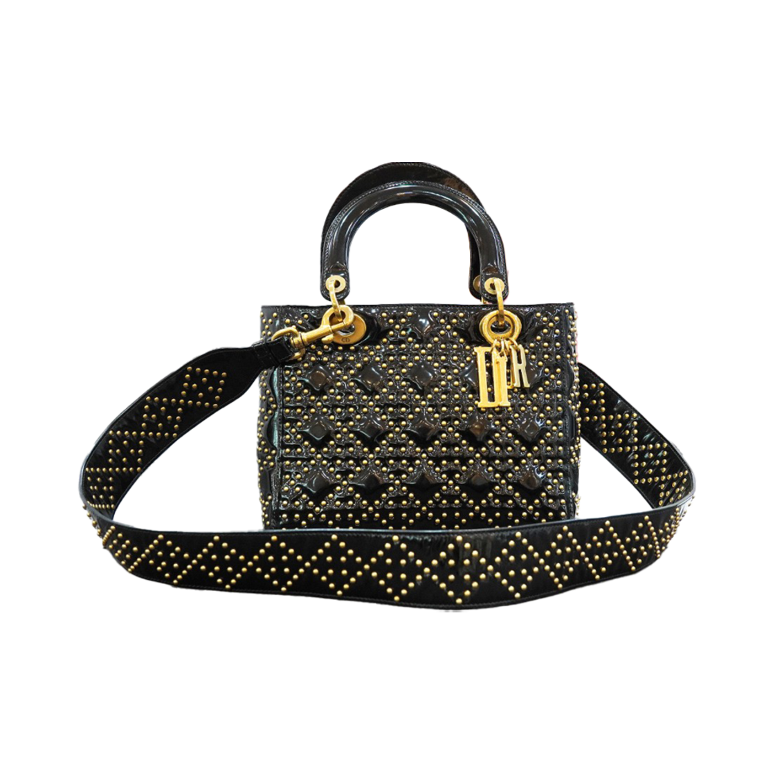IT5VNEV45QBH Dior Lady Dior Cannage Patent Studded Medium