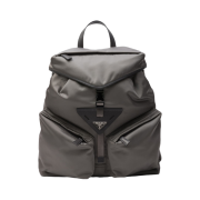 Prada Re-Nylon Leather Backpack Iron Gray
