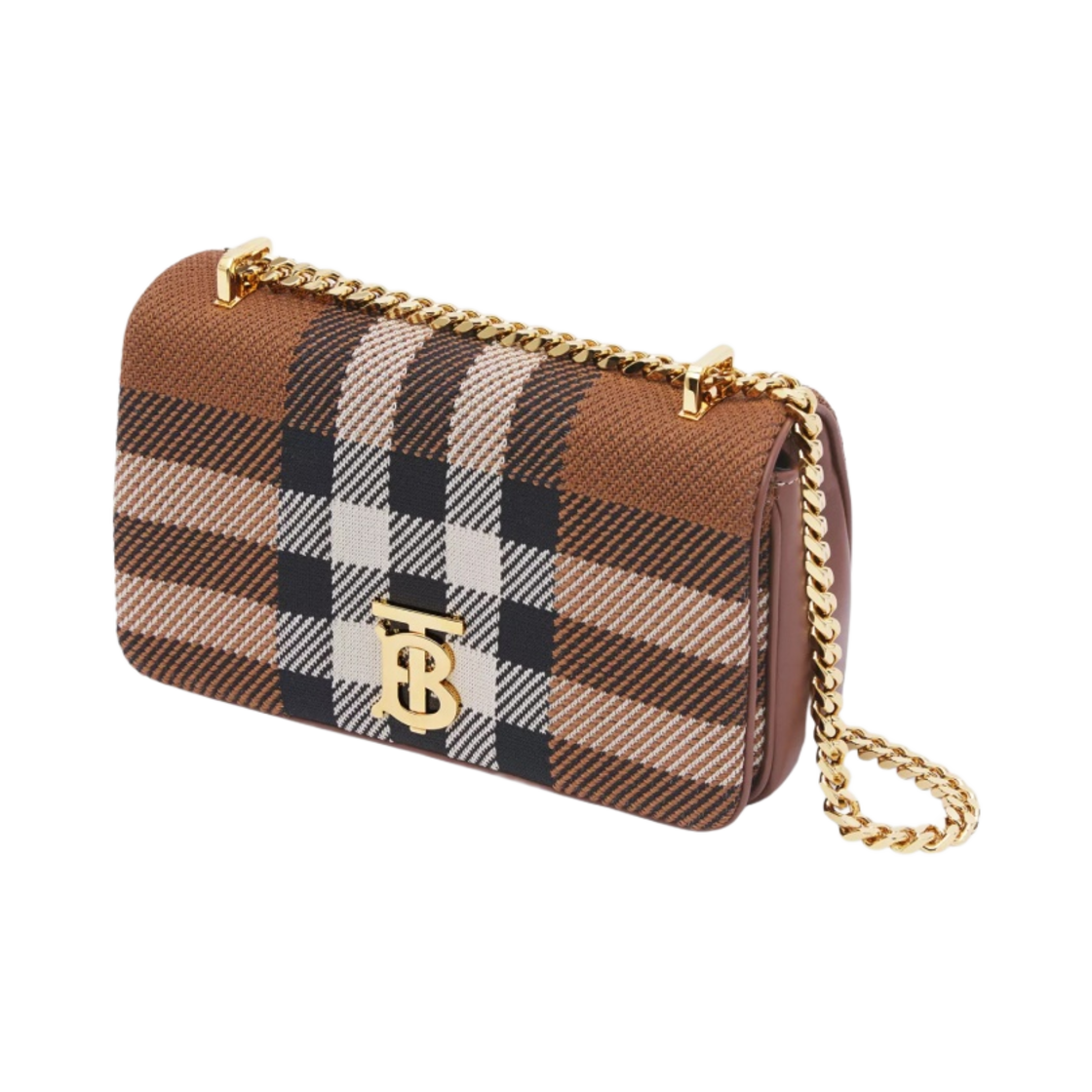 버버리 니트 체크 레더 스몰 롤라백 다크 버치 브라운(Burberry Knitted Check Leather Small Lola Bag Dark Birch Brown) - 2
