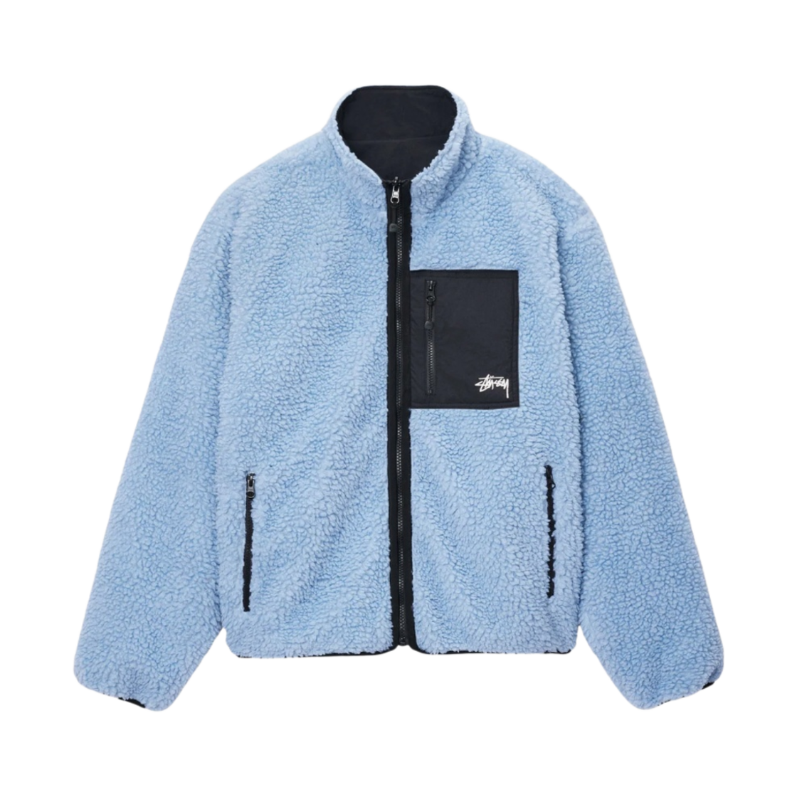 118529 Stussy Sherpa Reversible Jacket Light Denim