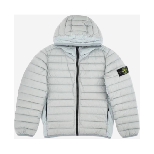 (Kids) Stone Island 40624 Loom Woven Chambers Recycled Nylon Down-TC Hooded Down Blouson Pearl Grey - 24SS