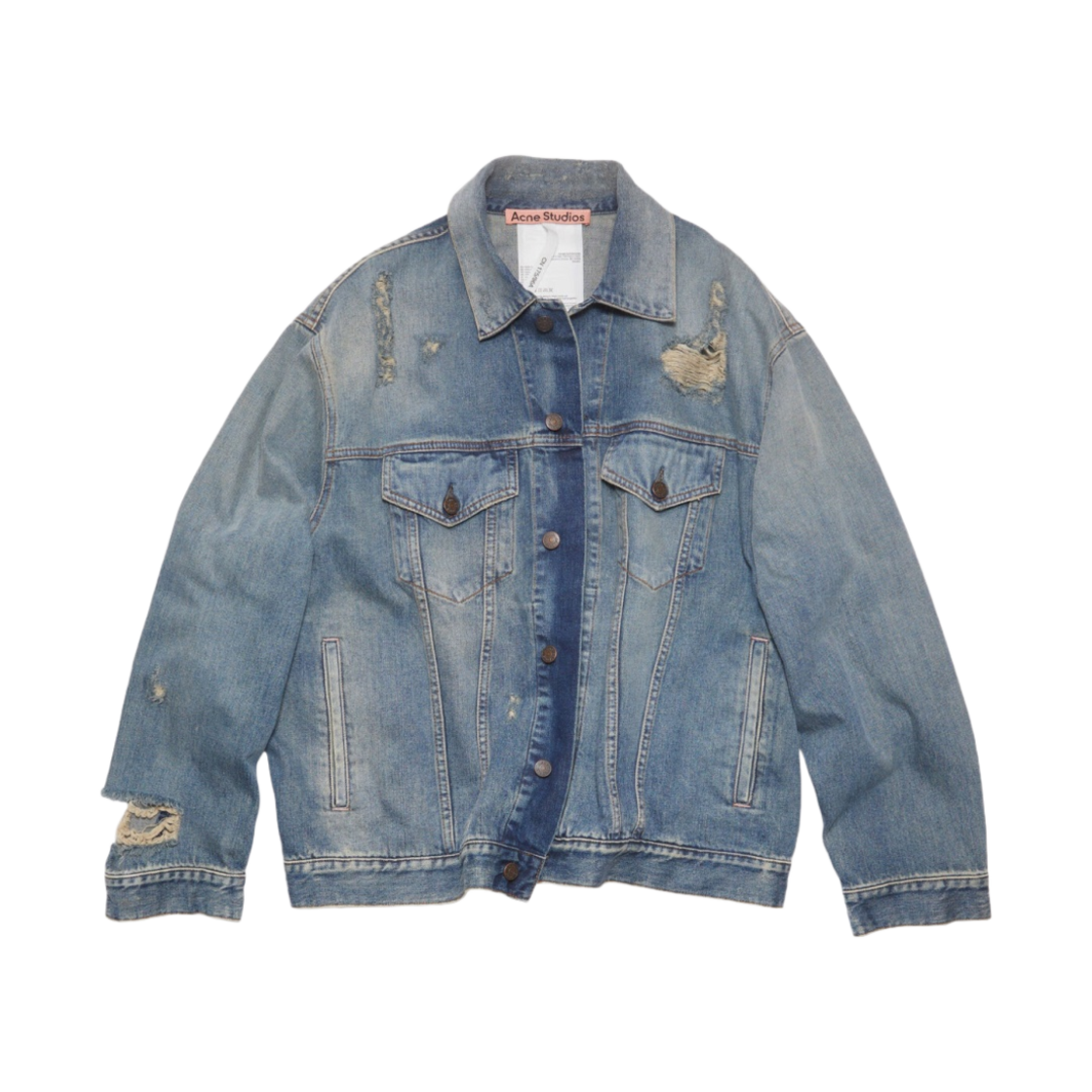 아크네 스튜디오 디스트로이드 릴렉스드 데님 자켓 디트로이트 미드 블루(Acne Studios Destroyed Relaxed Denim Jacket Detroit Mid Blue) - 1
