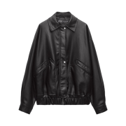 Zara Leather Effect Bomber Jacket Black