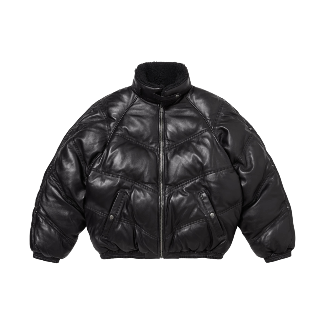 슈프림 x 쇼트 쉐브론 레더 다운 퍼퍼 자켓 블랙 - 24FW(Supreme x Schott Chevron Leather Down Puffer Jacket Black - 24FW) - 2