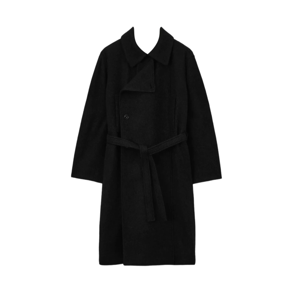 (W) 르메르 소프트 울 알파카 어시메트리컬 배스로브 코트 블랙((W) Lemaire Soft Wool Alpaca Asymmetrical Bathrobe Coat Black)