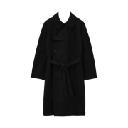 (W) Lemaire Soft Wool Alpaca Asymmetrical Bathrobe Coat Black