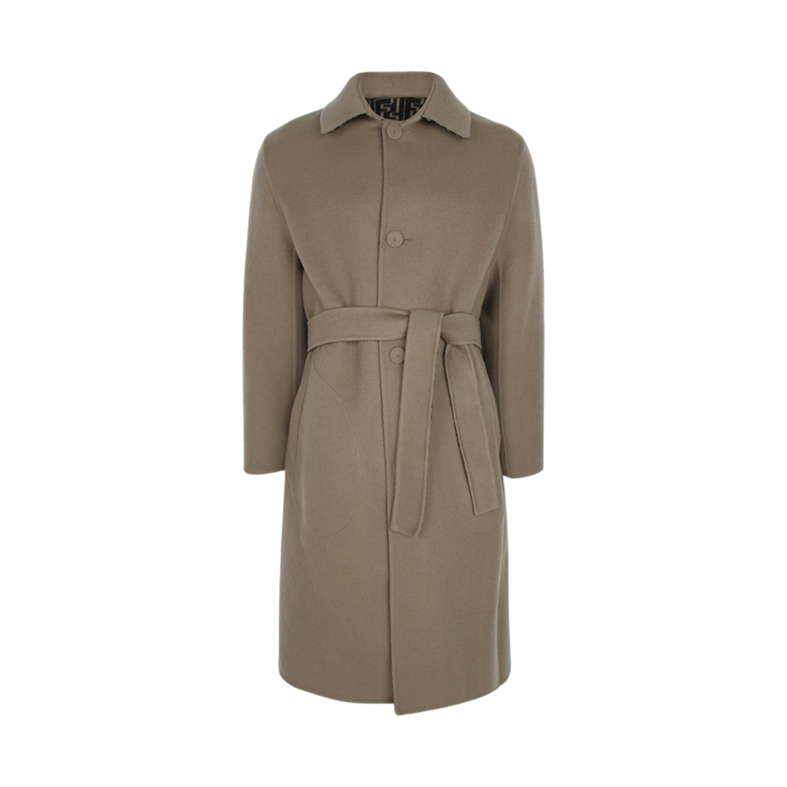 FF0667AL57F1I8P Fendi Logo Reversible Wool Trench Coat Black Brown