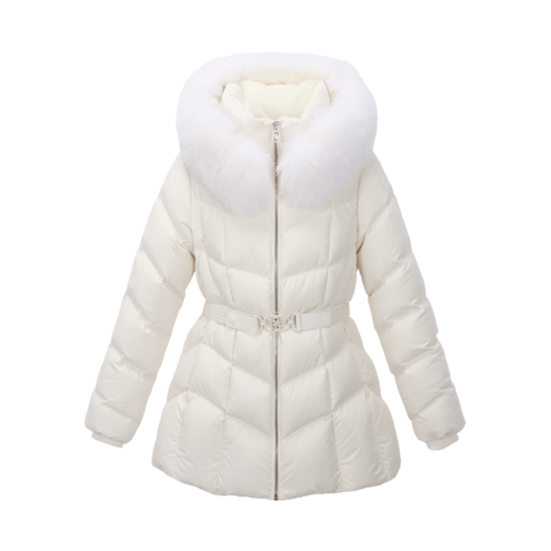 (W) 게스 폭스 퍼 글램 다운 아이보리((W) Guess Fox Fur Glam Down Ivory)
