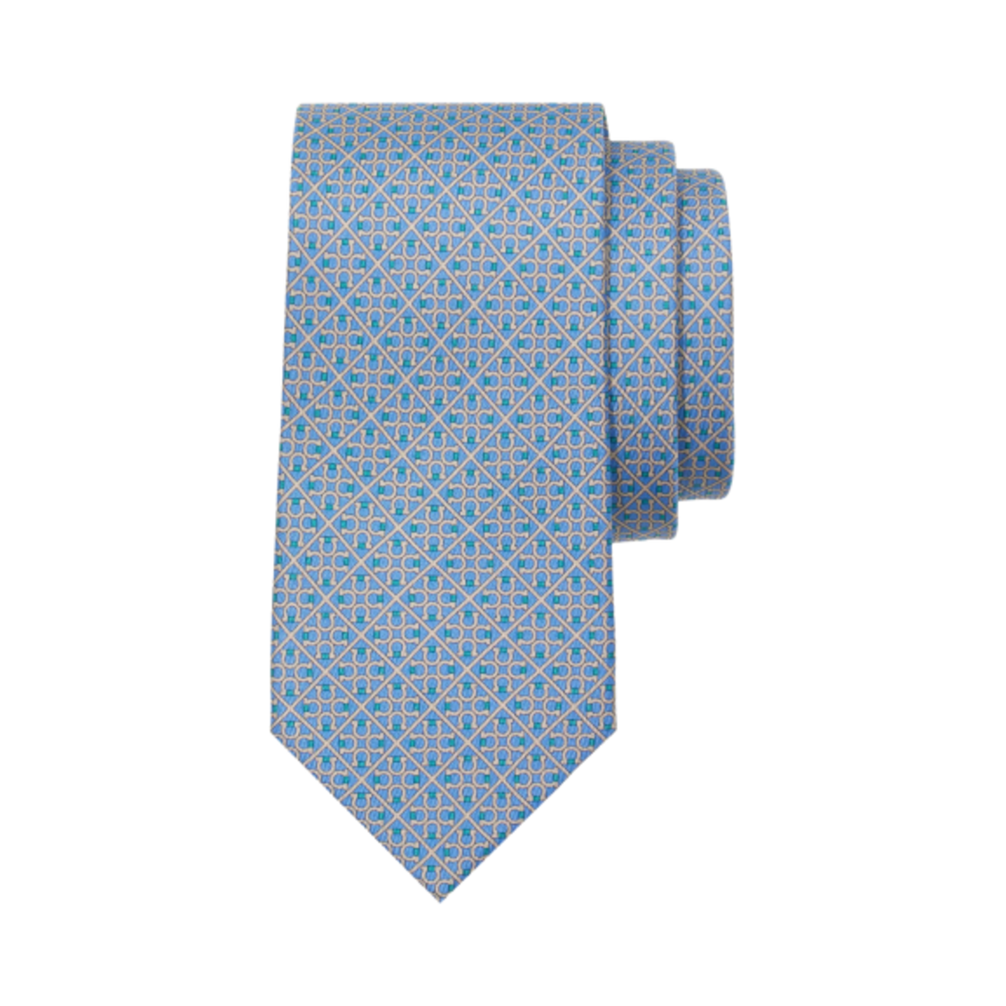 351218-778577 Ferragamo Square Gancini Print Silk Tie Light Blue