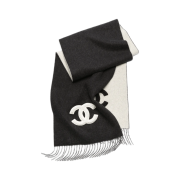 (W) Chanel Muffler Cashmere Shearling Lambskin & Black Ecru