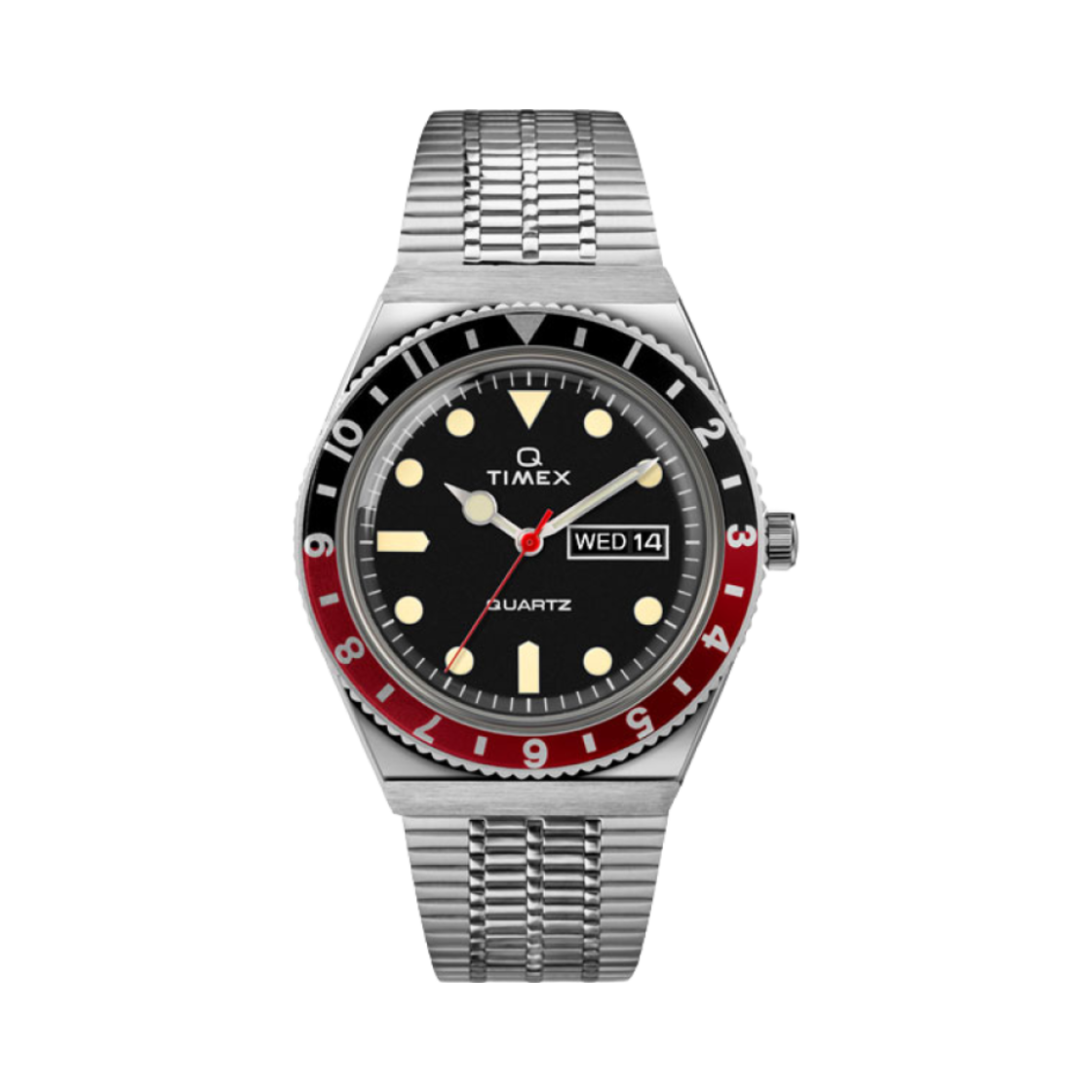타이맥스 Q 리이슈 38mm 스테인리스 스틸 블랙 레드(Timex Q Reissue 38mm Stainless Steel Black Red)