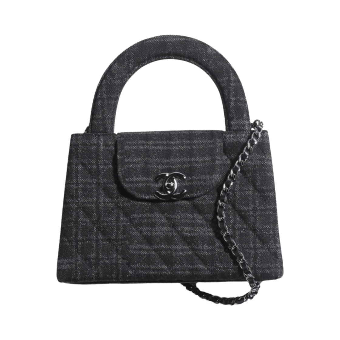 샤넬 미니 쇼핑백 프린티드 데님 & 루테늄 메탈 블랙 그레이(Chanel Mini Shopping Bag Printed Denim & Ruthenium Black Gray)