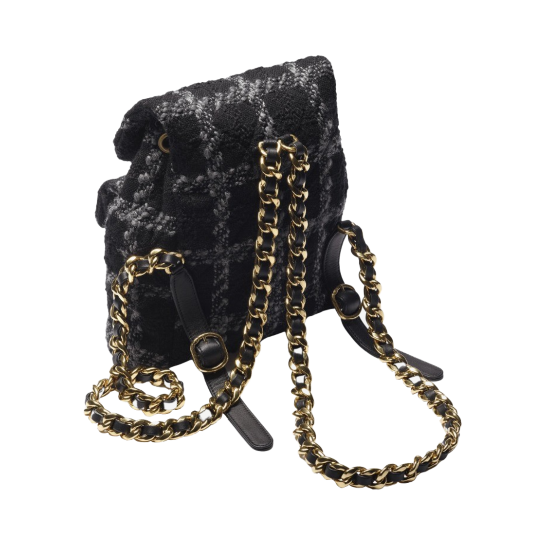 샤넬 백팩 울 트위드 & 골드 메탈 블랙 그레이(Chanel Backpack Wool Tweed & Gold Black Grey) - 3