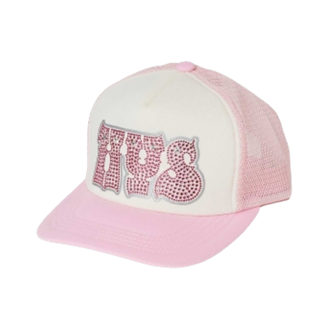 01251QH04 (W) Hysteric Glamour Hypnotized Logo Rhinestone Mesh Cap Pink