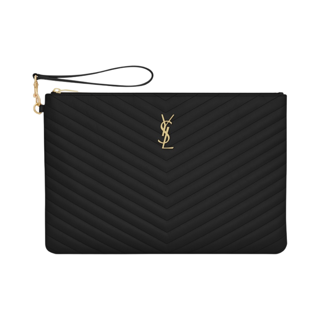 440222-CWU01-1000 Saint Laurent Gold Monogram Document Holder in Matelasse Leather Black