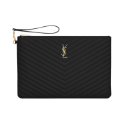 Saint Laurent Gold Monogram Document Holder in Matelasse Leather Black
