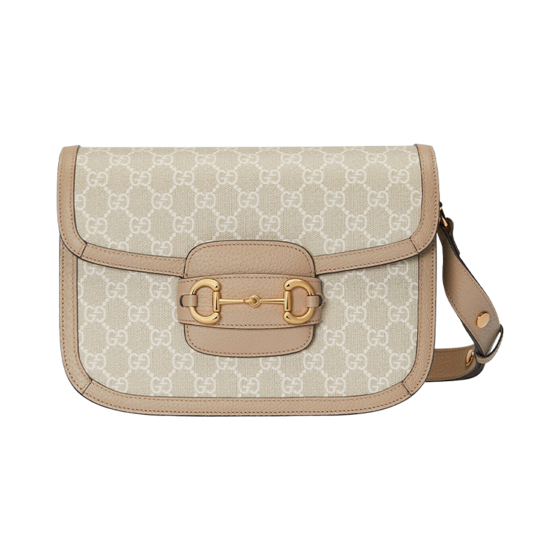 602204-UULBG-9683 Gucci Horsebit 1955 Small Bag Beige White Canvas