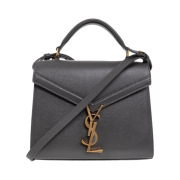 Saint Laurent Cassandra Mini Top Handle Bag in Grain de Poudre Embossed Leather Storm