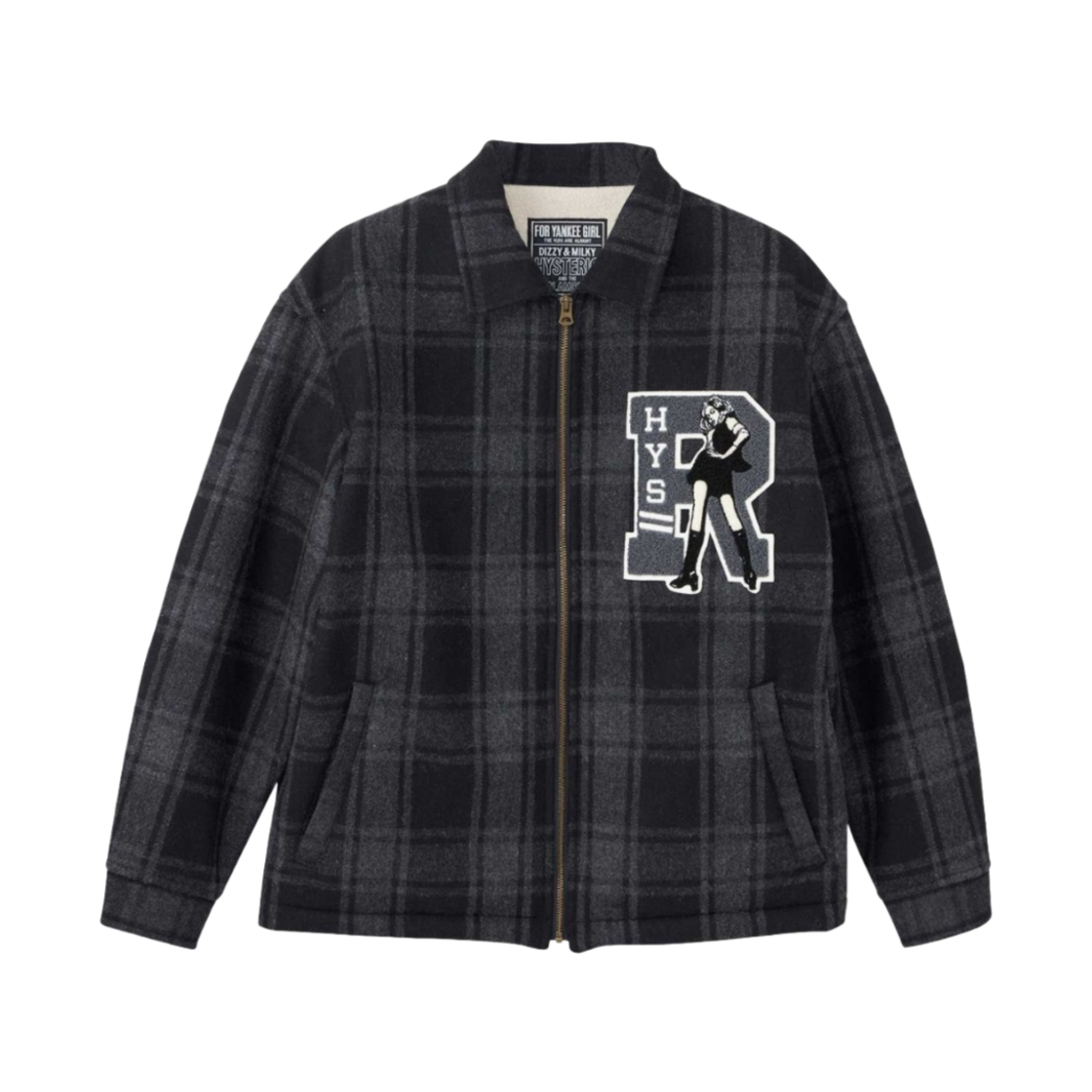 히스테릭 글래머 HYS 락 엠블럼 라이닝 보아 자켓 블랙 멀티컬러(Hysteric Glamour HYS Rock Emblem Lining Boa Jacket Black Multicolor) - 1