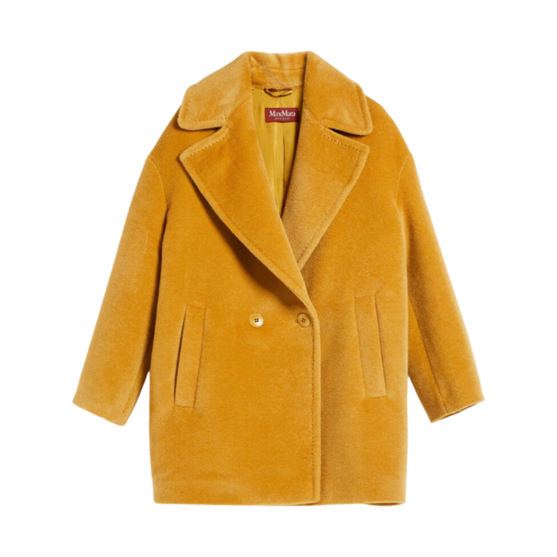 (W) 막스마라 스튜디오 지오 더블 브레스티드 알파카 앤 울 피 코트 오커((W) Max Mara Studio Gio Double Breasted Alpaca and Wool Pea Coat Ochre) - 1