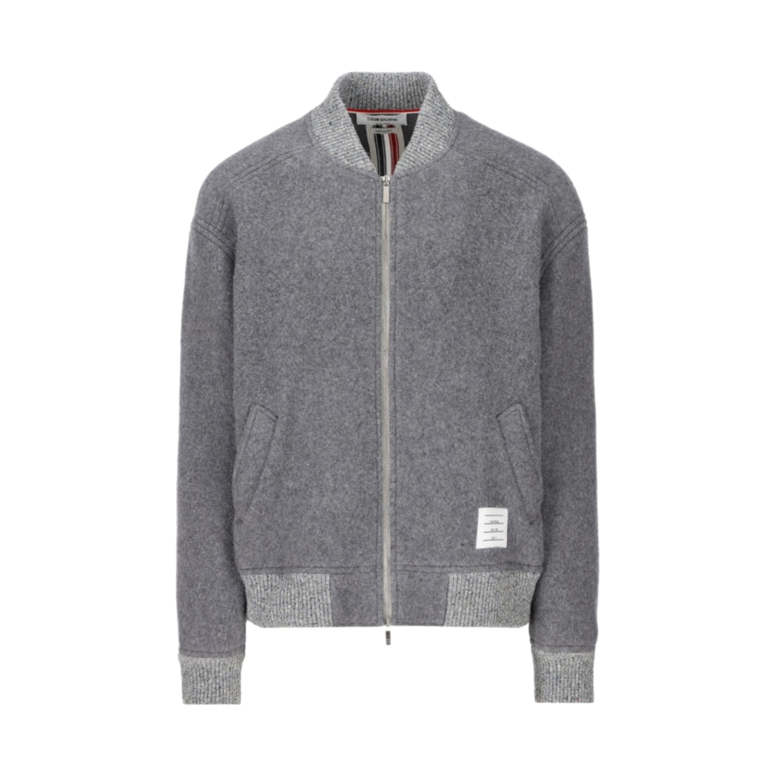 MJT395A-J0100-055 Thom Browne Wool Fleece Stripe Bomber Light Grey