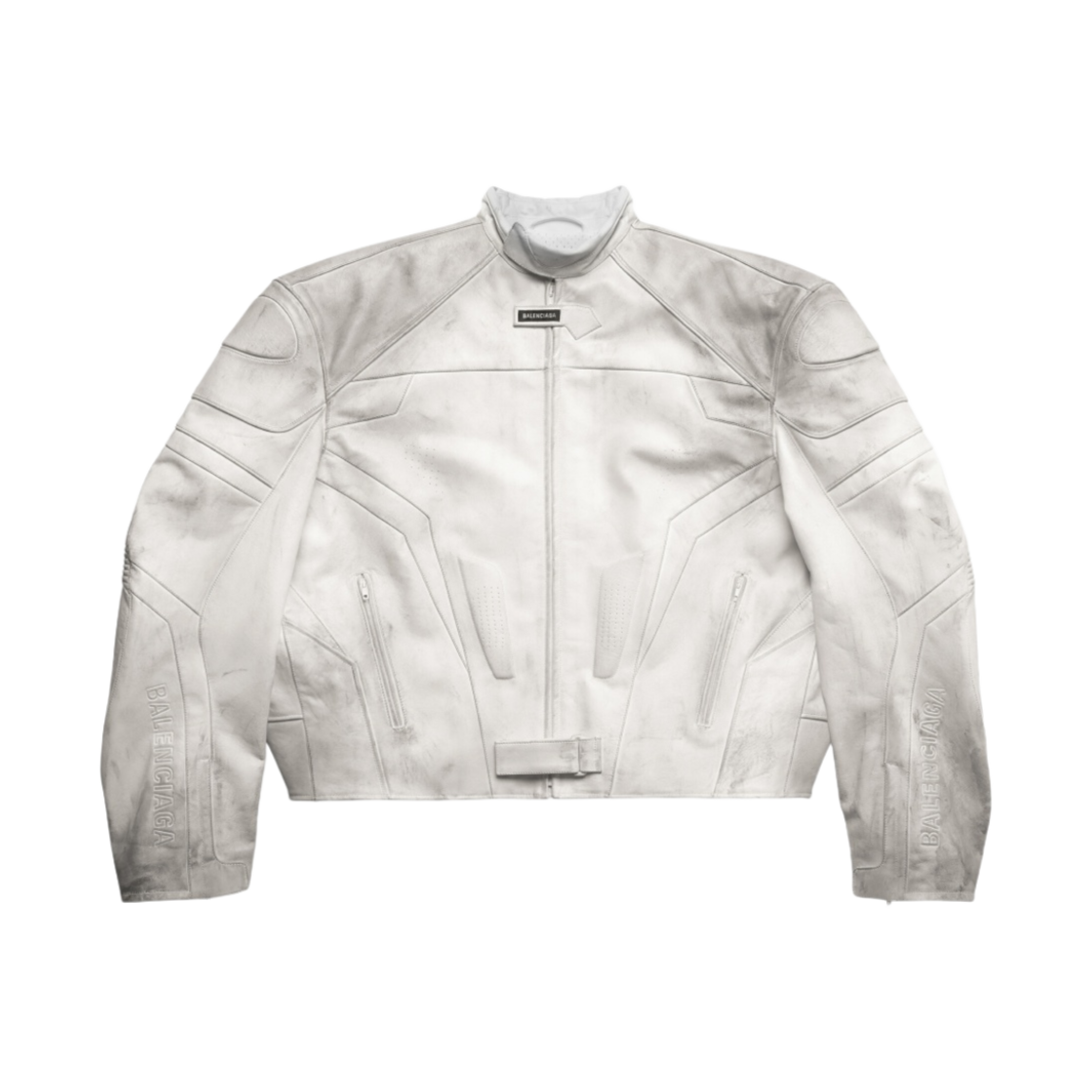발렌시아가 소프트 매트 카우스킨 오버사이즈 바이커 자켓 화이트