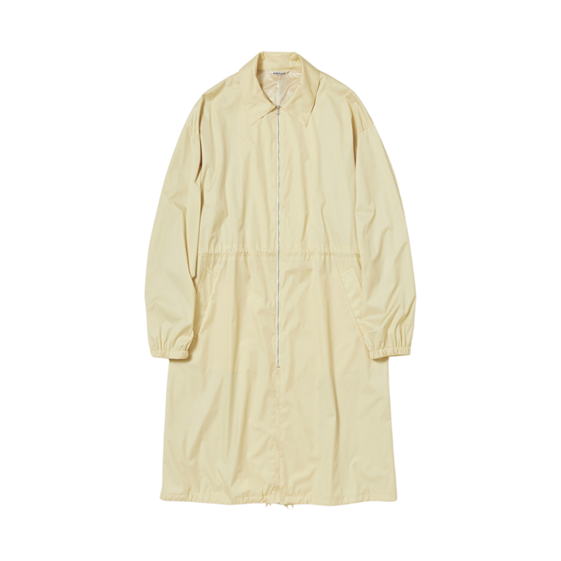 A24SC01SL Auralee Hard Twist Polyester Satin Laminate Zip Coat Light Beige