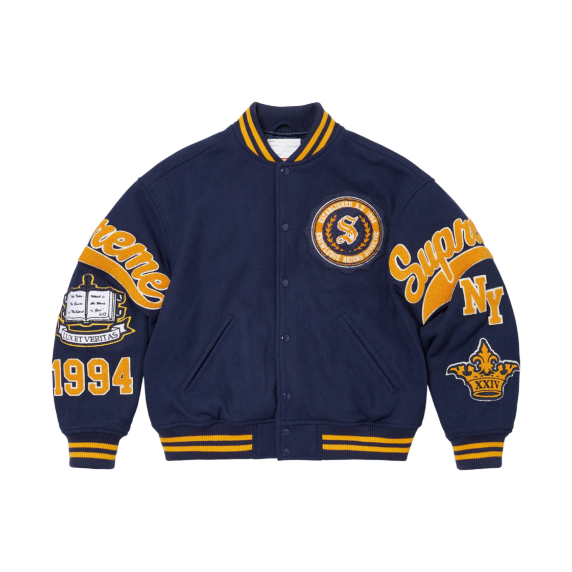 - Supreme Veritas Varsity Jacket Navy - 24FW