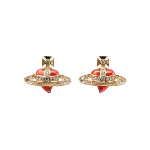 Vivienne Westwood New Diamante Heart Earrings Gold