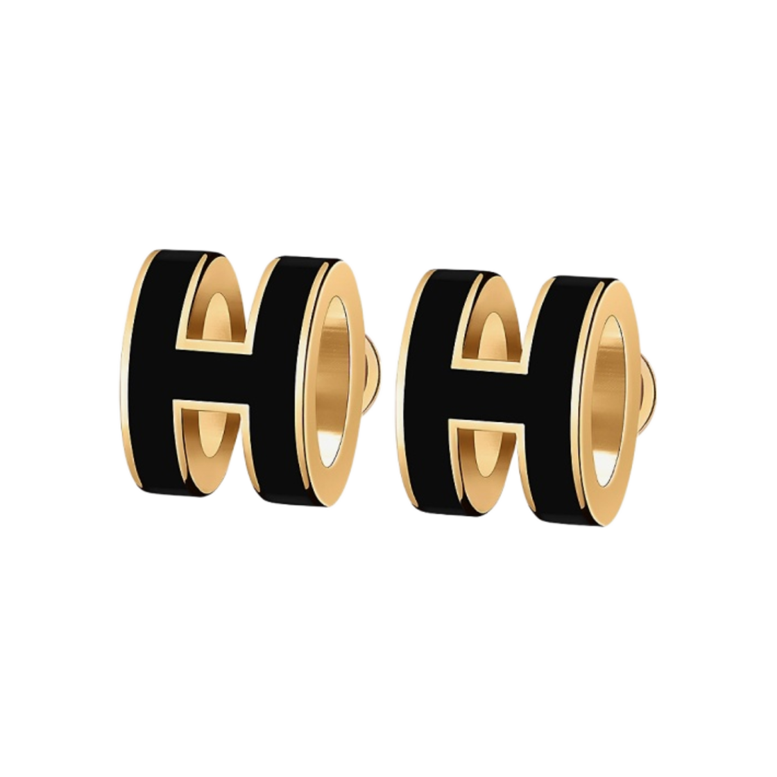 (W) 에르메스 미니 팝아슈 이어링 골드 하드웨어 & 누아((W) Hermes Mini Pop H Earrings Gold & Noir)