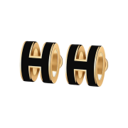 (W) Hermes Mini Pop H Earrings Gold & Noir