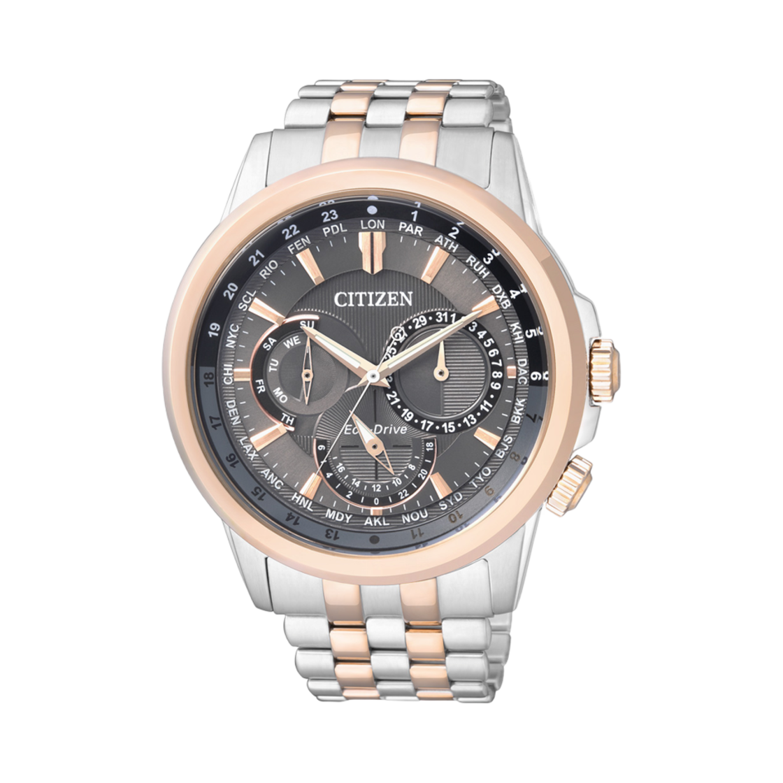 시티즌 월드 타임 에코드라이브 44mm 스테인리스 스틸 로즈 골드 블랙 실버(Citizen World Time Eco-Drive 44mm Stainless Steel Rose Gold Black Silver) - 1
