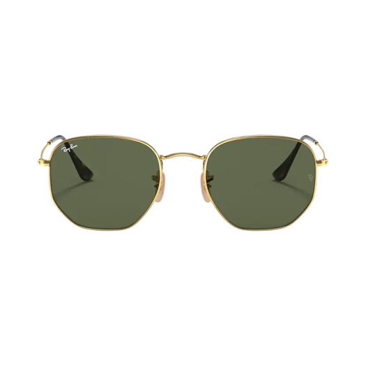 RB3548N-001 Ray-Ban Hexagonal Polished Gold Frame Green Classic G-15 Flat Lenses
