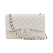 Chanel Large Classic Handbag Grained Calfskin & Gold White