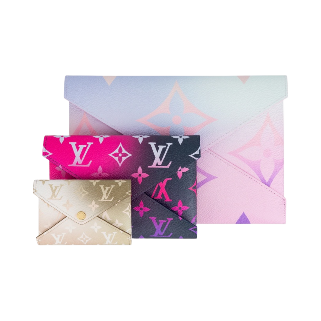 루이비통 모노그램 키리가미 포쉐트 선라이즈 파스텔 미드나잇 푸시아 선셋 카키