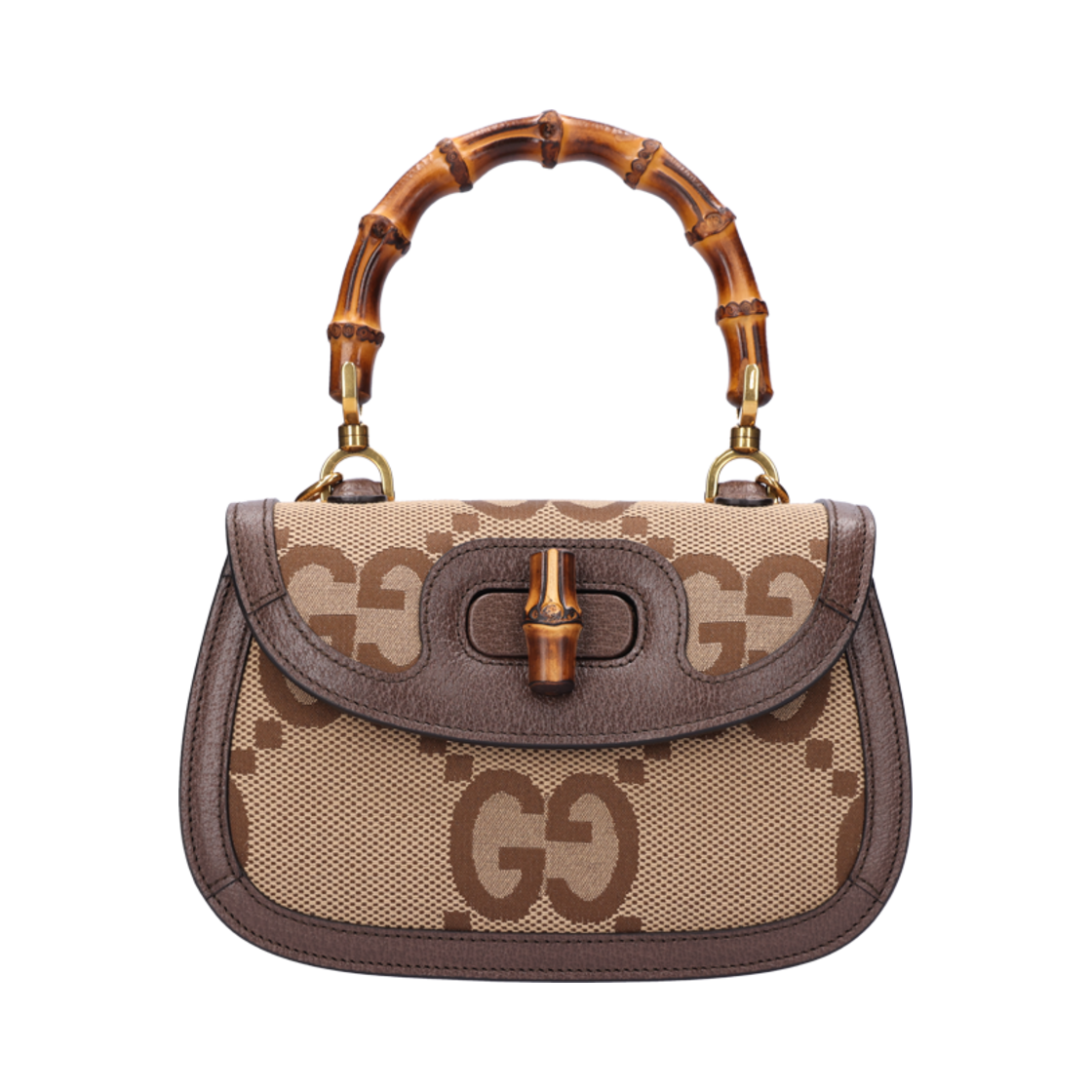 구찌 675797 뱀부 1947 스몰 파이톤 핸드백 레더 패브릭 브라운